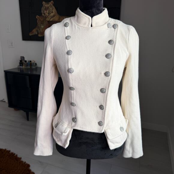 Free People Jackets & Blazers - Free People We The Free Button Women's 8 Cream Moto Military Jacket Grunge